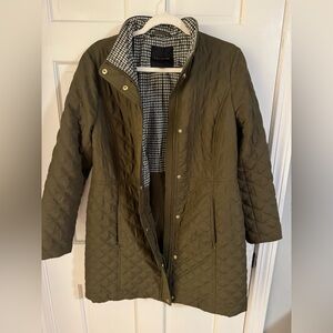 Talbots Olive Diamond-Quilted Midlength full zip Jacket